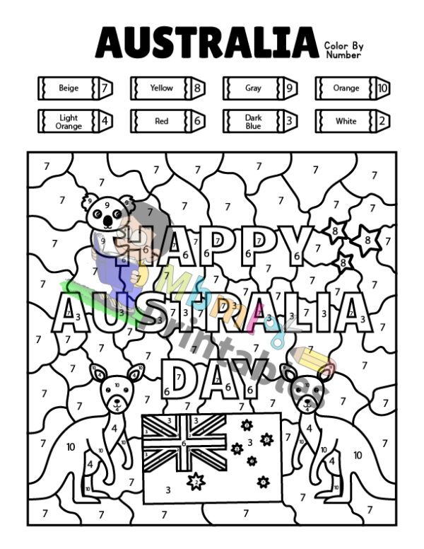 Australia Day Color By Number - Image 3