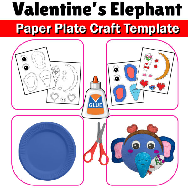 Valentine’s Day Elephant | Paper Plate Valentine Craft Template