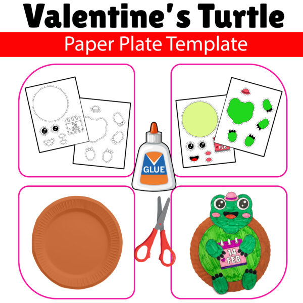 Valentine’s Day Turtle | Paper Plate Valentine Craft Template