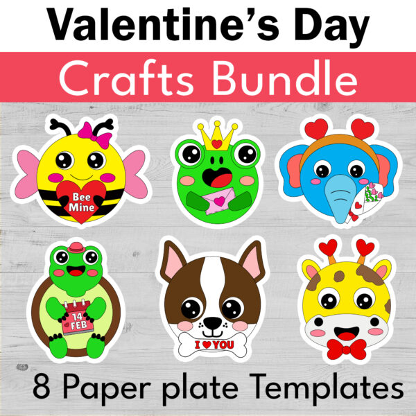 Valentine’s Day Animal Templates For Paper Plate Crafts (BUNDLE)