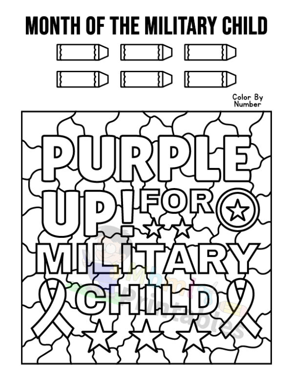 Month of the Military Child Coloring Pages: Purple Up Day Color By Number - Image 5