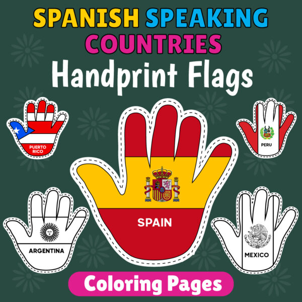 Spanish Speaking Countries Handprint Flags Coloring Pages